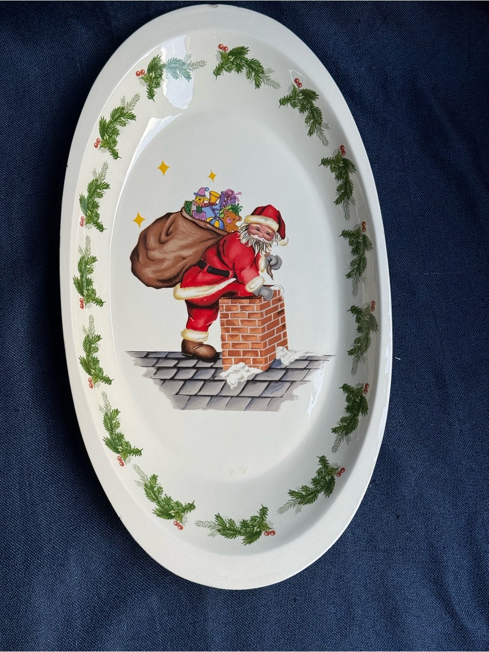 Vtg 1971 Christmas Ceramic Platter Ginnie Jimmy Serving Tray Mitee 19"